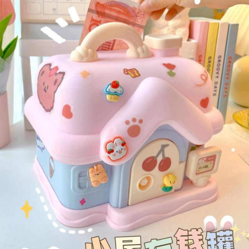 ỐNG TIẾT KIỆM HÌNH NGÔI NHÀ PHONG CÁCH HÀN QUỐC KÈM STICKER SIÊU CUTE