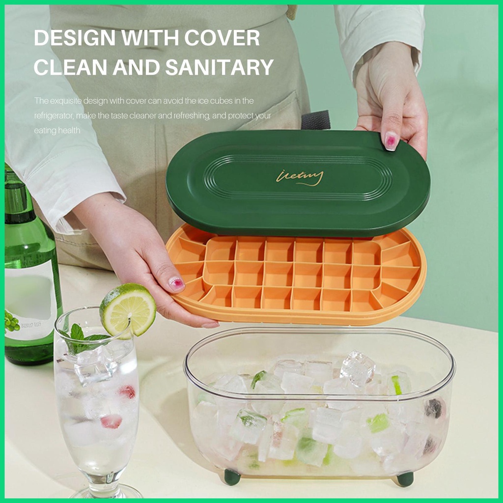 Khay Làm Đá 32 Ô Có Nắp Và Hộp Đựng