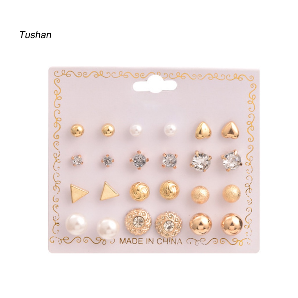 Set 12 Đôi Khuyên Tai Đính Ngọc Trai Nhân Tạo Phong Cách Hàn Quốc