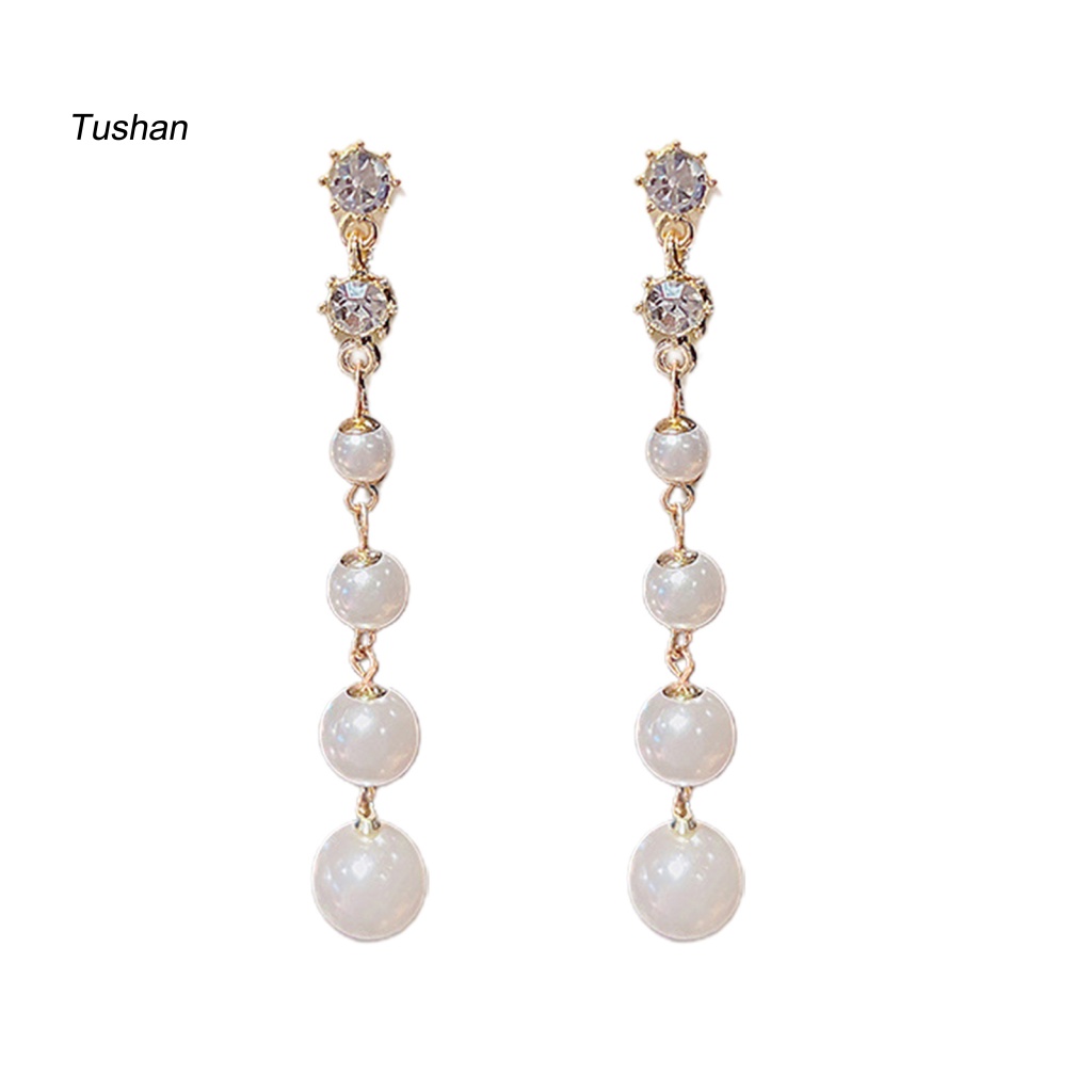 1 Đôi Bông Tai Dài Đính Đá Ngọc Trai Giả Thời Trang