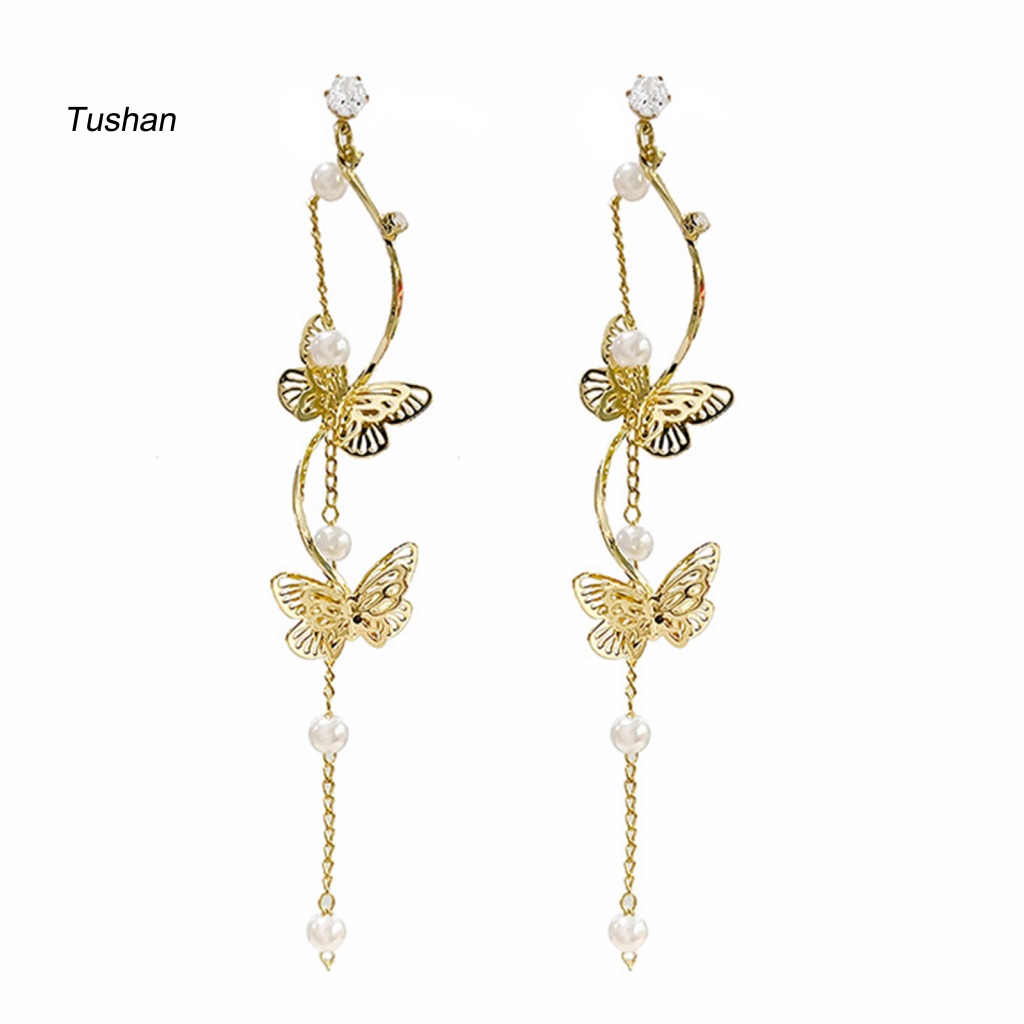 1 Cặp Bông Tai Dáng Dài Đính Đá / Ngọc Trai Giả / Bướm / Hình Học Thời Trang Cho Nữ