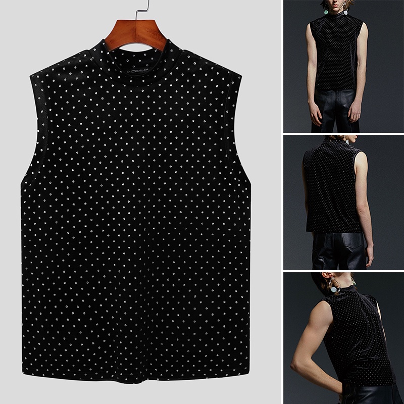 INCERUN Áo Nhung Ba Lỗ Cổ Cao Thời Trang Cá Tính Cho Nam