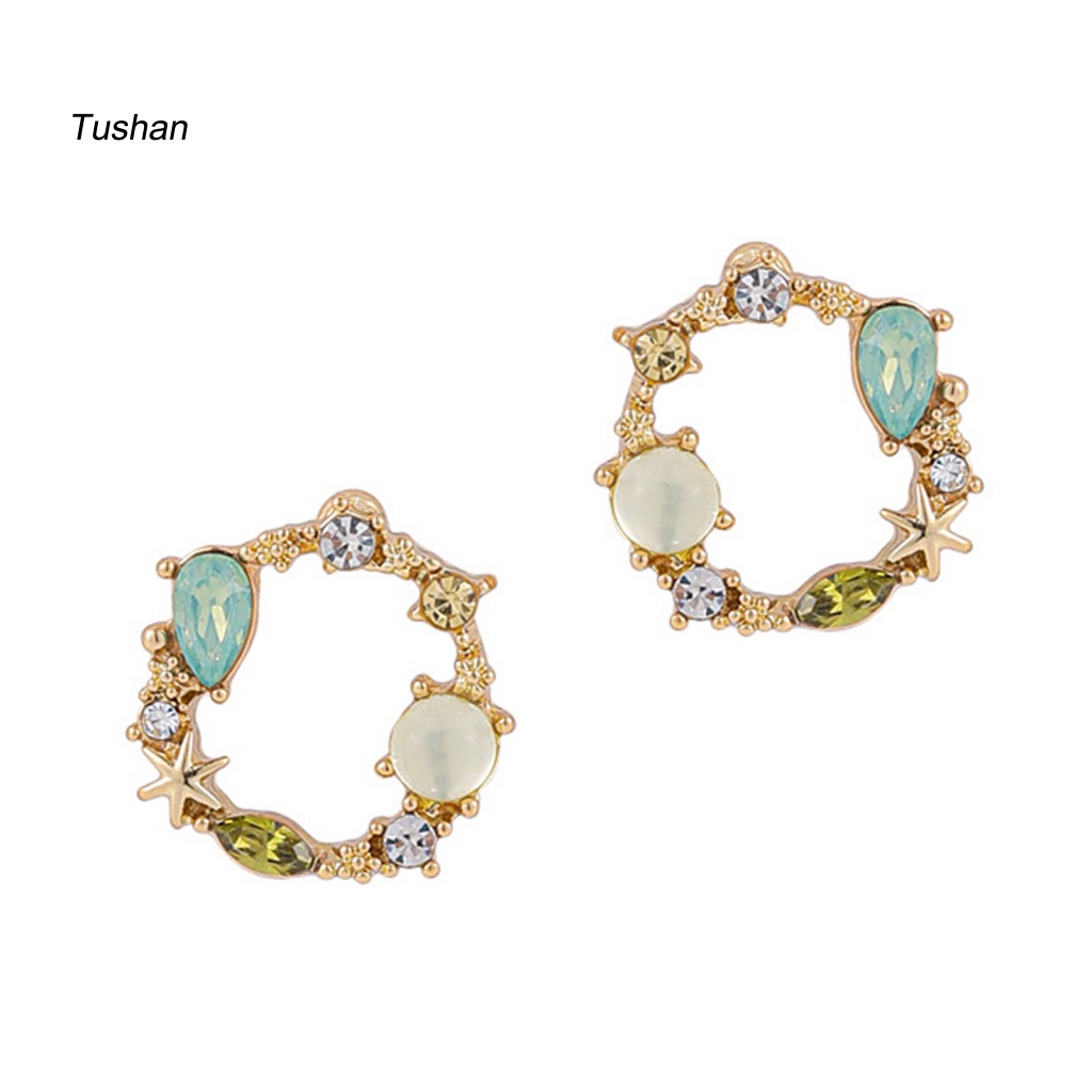 1 Cặp Bông Tai Hình Học Bằng Hợp Kim Đính Đá Tinh Xảo Cho Cuộc Sống Hàng Ngày