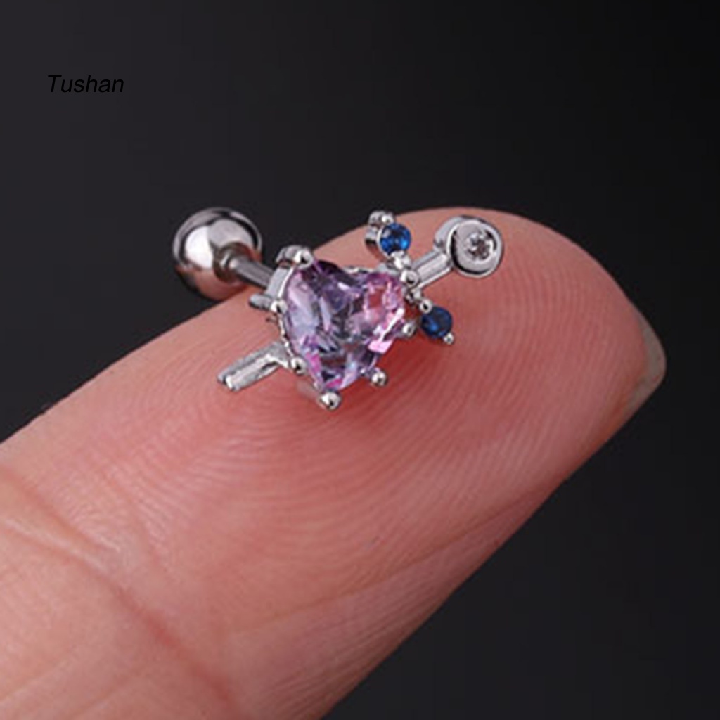 1 Khuyên Tai Chuỗi Mini Đính Đá Hình Trái Tim Lấp Lánh