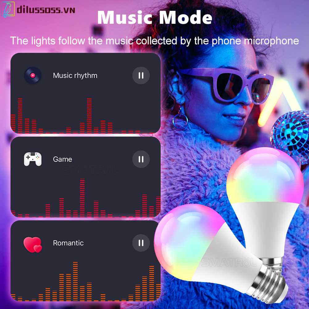 Bóng Đèn Thông Minh 10W E27 RGB Bluetooth 5.0 Điều Khiển Từ Xa Tương Thích Với IOS / Android