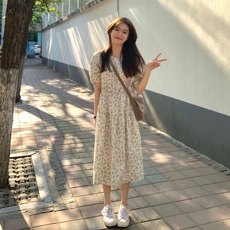 Nhẹ nhàng khí quyển hoa đầm đầm mùa hè phong cách Hàn Quốc ngắn tay áo đầm dài  HZFWC0831