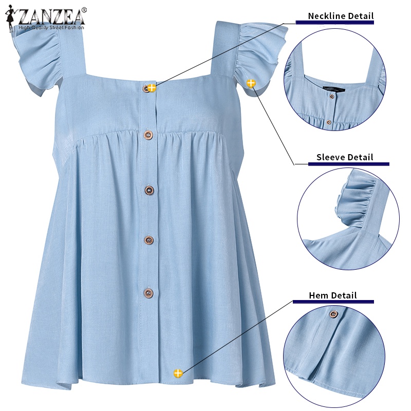 Áo denim ZANZEA không tay cổ vuông thời trang cho nữ