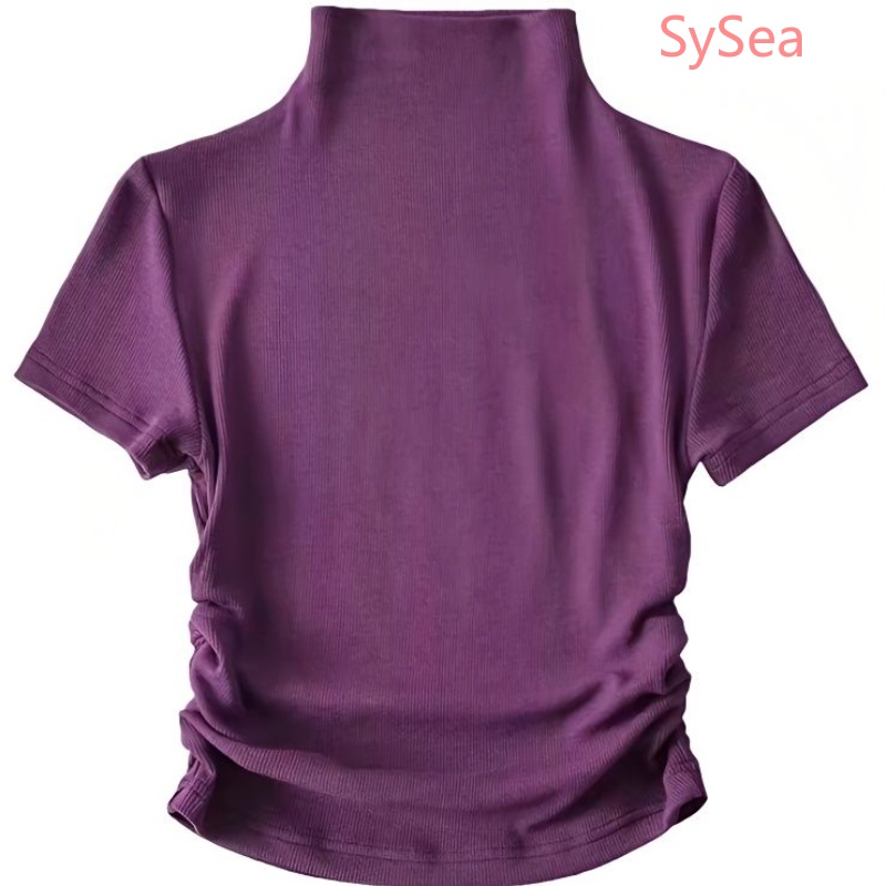 Áo Thun Cổ Lọ Form Ôm Phong Cách Retro Cho Nữ