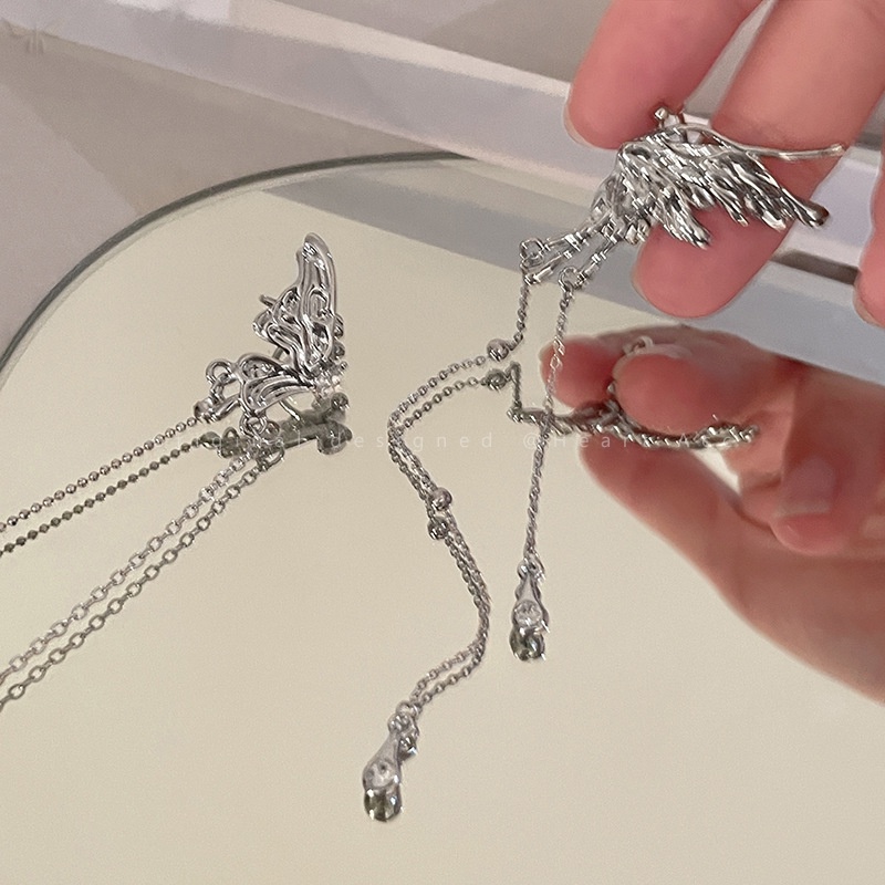 Khuyên Kẹp Vành Tai Dáng Dài Hình Bướm Đính Đá Zircon Thời Trang Cao Cấp Cho Nữ