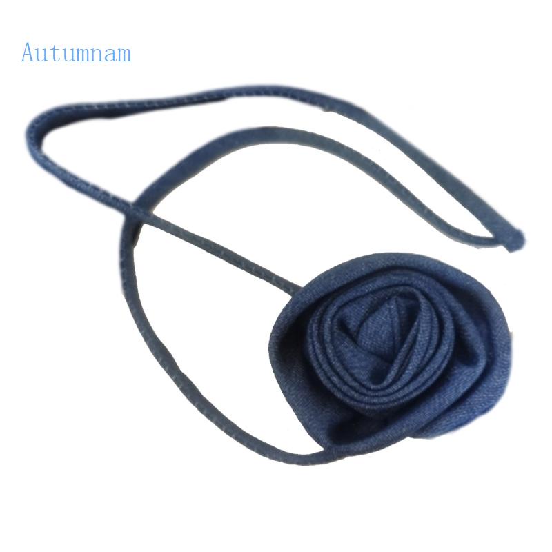 Vòng Cổ Choker Chất Liệu Denim Mặt Hình Hoa Hồng Phong Cách Gothic Thanh Lịch Cho Nữ