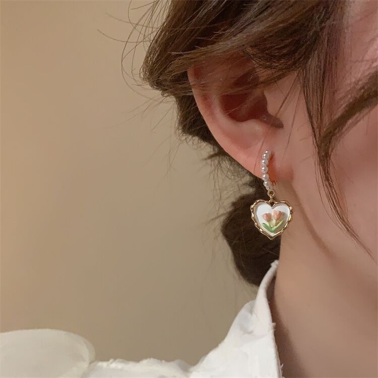 Khuyên Tai Hình Hoa Tulip Đính Ngọc Trai Nhân Tạo Phong Cách Mori Series 2023