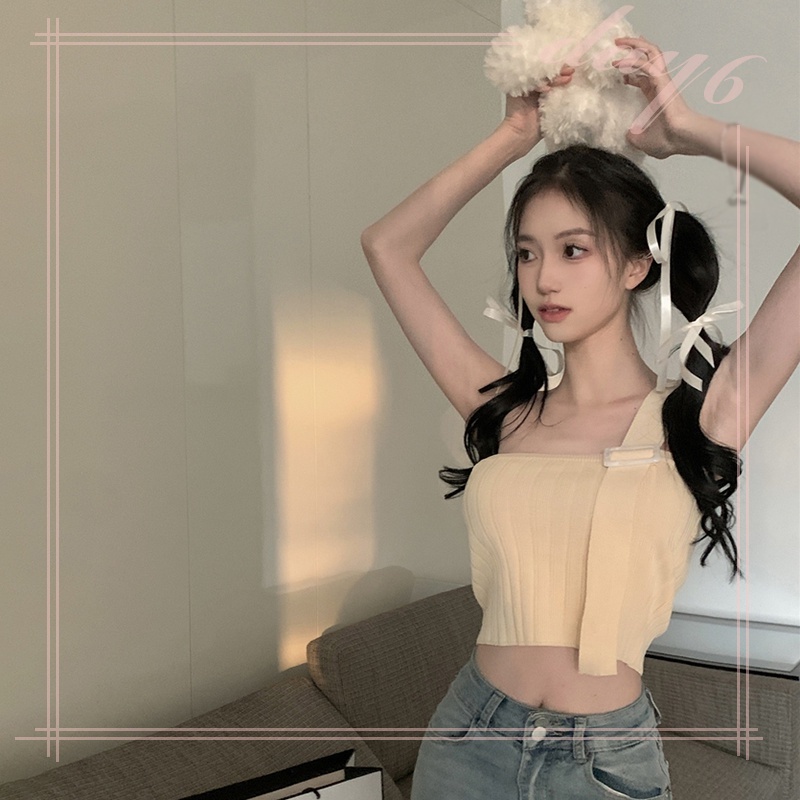 Áo Croptop Dây Chéo Màu Sắc Trơn Phong Cách Hàn Quốc Quyến Rũ Cho Nữ