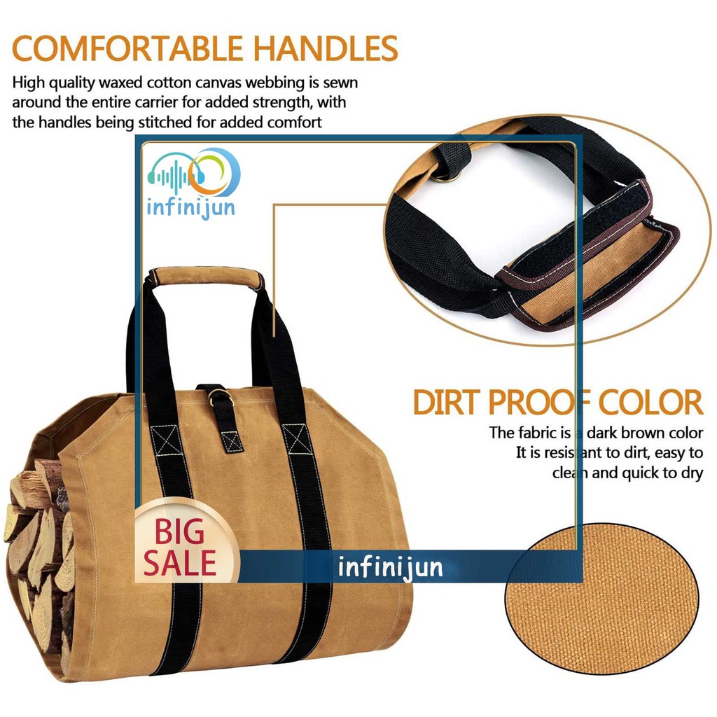 Túi Canvas Đựng Củi Gỗ Chống Rách Có Thể Gấp Gọn Tiện Lợi