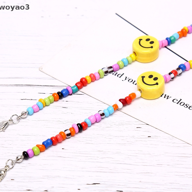 Vòng Tay Chuỗi Hạt Nhiều Màu Mặt Cười Phong Cách Boho Thời Trang Cho Nữ woyao3