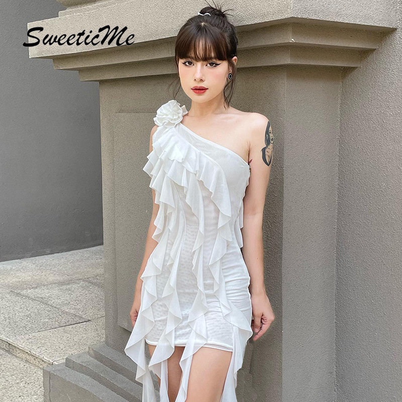 Đầm Ngắn Dáng Ôm Eo Thấp Màu Trơn In Họa Tiết Hoa Thời Trang Mới 2023 Dành Cho Bạn Nữ