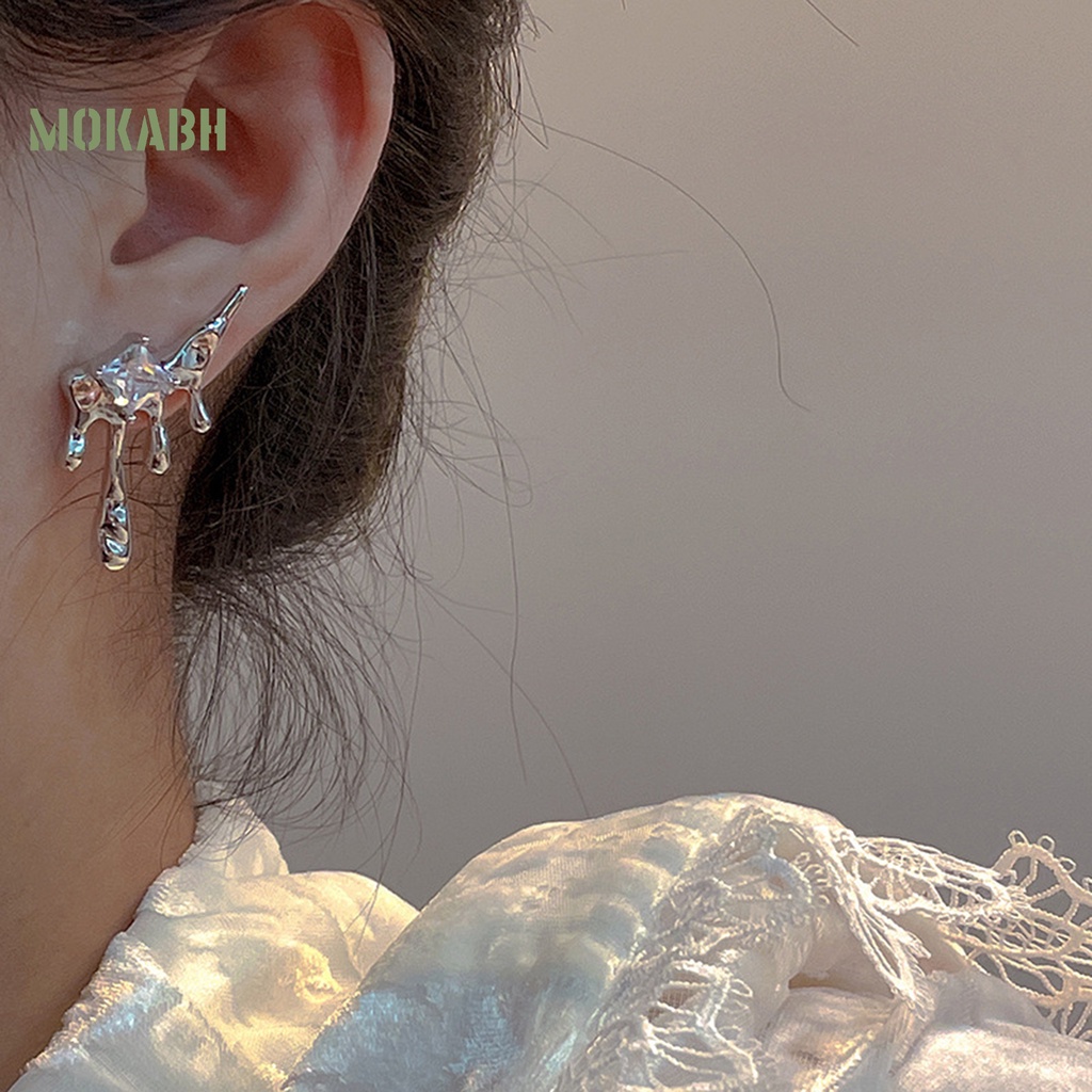 1 Đôi Bông Tai Hình Giọt Nước Đính Đá Zircon Phong Cách Punk Thời Trang