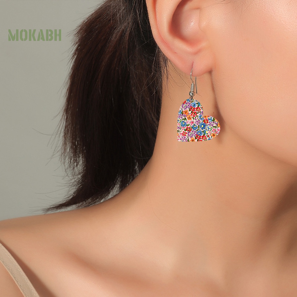 1 Đôi Bông Tai Giả Da Hình Trái Tim Nhiều Màu Phong Cách Retro