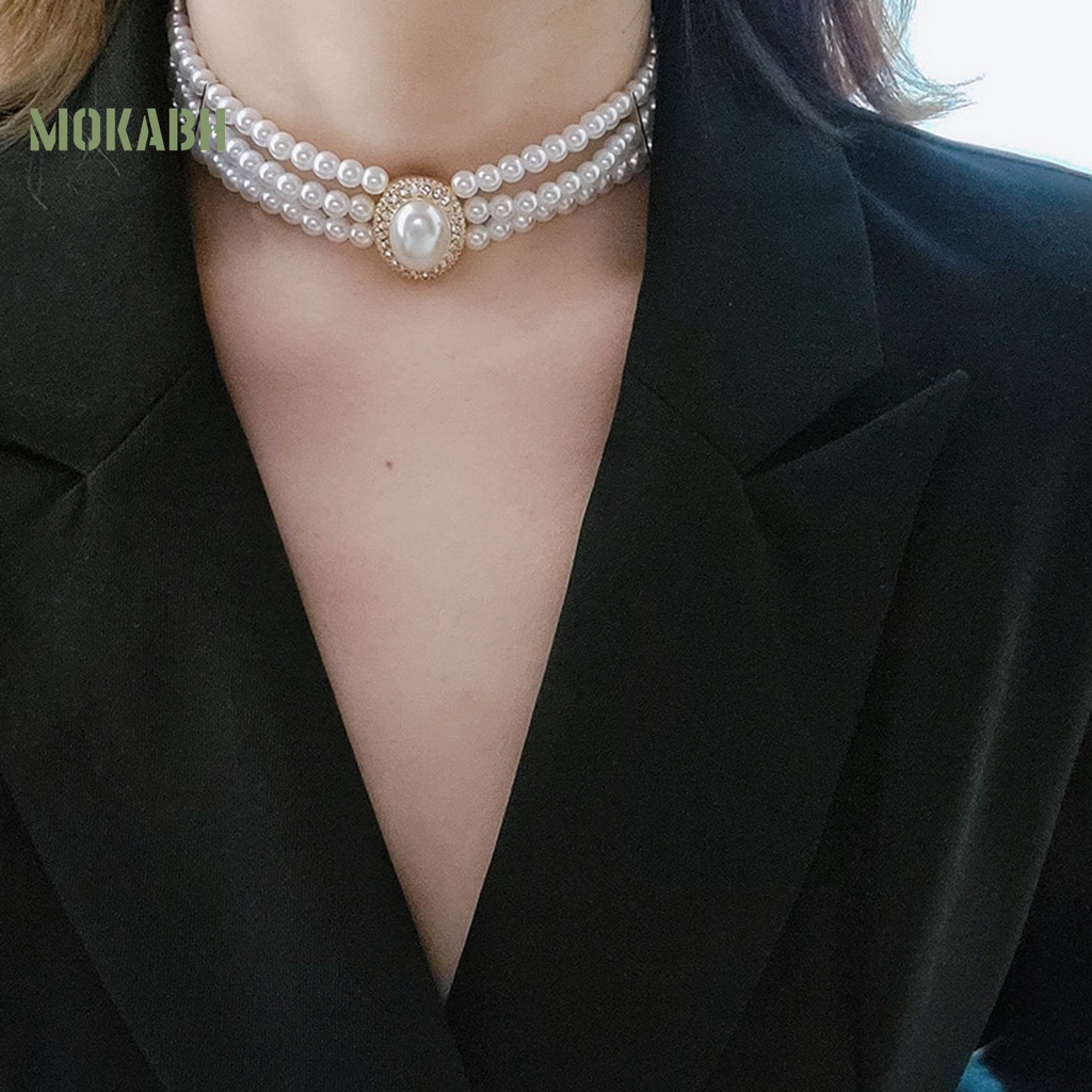 Vòng Cổ Choker Đính Đá Giả Ngọc Trai Thanh Lịch Cổ Điển Có Thể Điều Chỉnh Cho Nữ