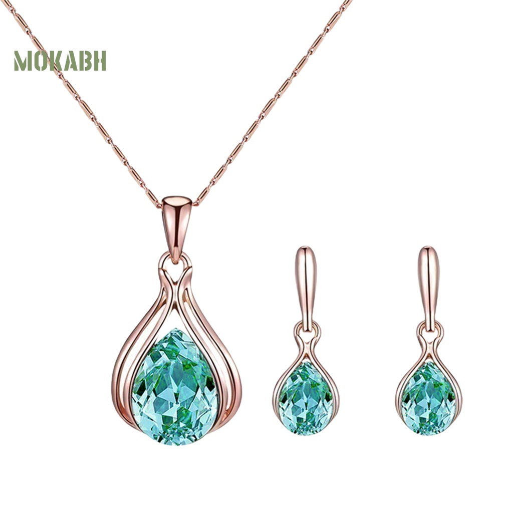 1 Bộ Vòng cổ + Bông Tai Hình Học Đính Đá Trọng Lượng Nhẹ Lấp Lánh Thời Trang Cho Nữ