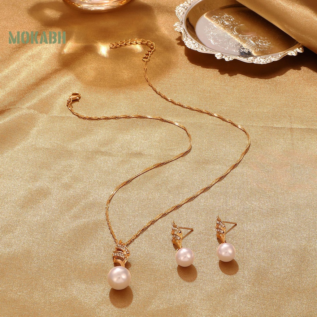 1 Bộ Vòng cổ Và Bông Tai Xoay Đính Ngọc Trai Giả Lấp Lánh Thời Trang Dành Cho Cô Dâu