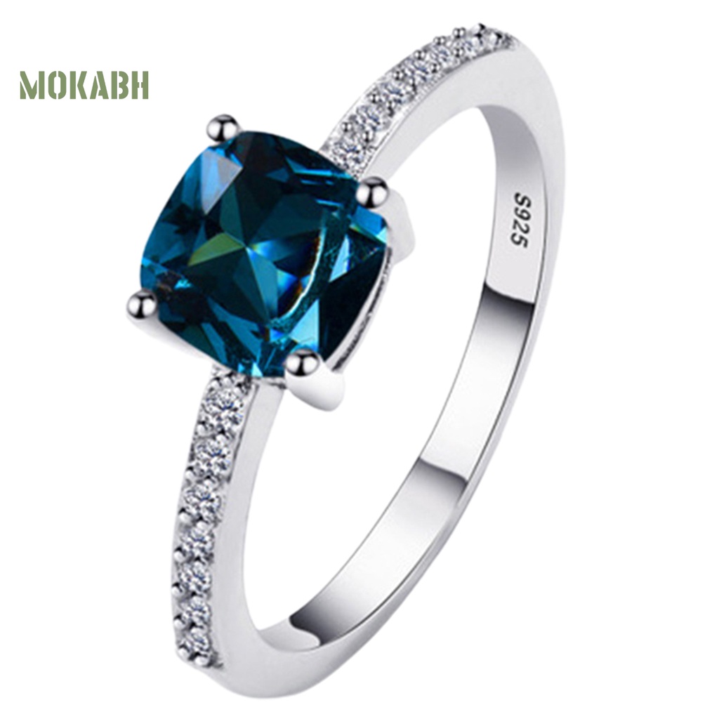 Nhẫn Cưới Mỏng Đính Đá Zircon Hình Vuông Sang Trọng Cho Nữ