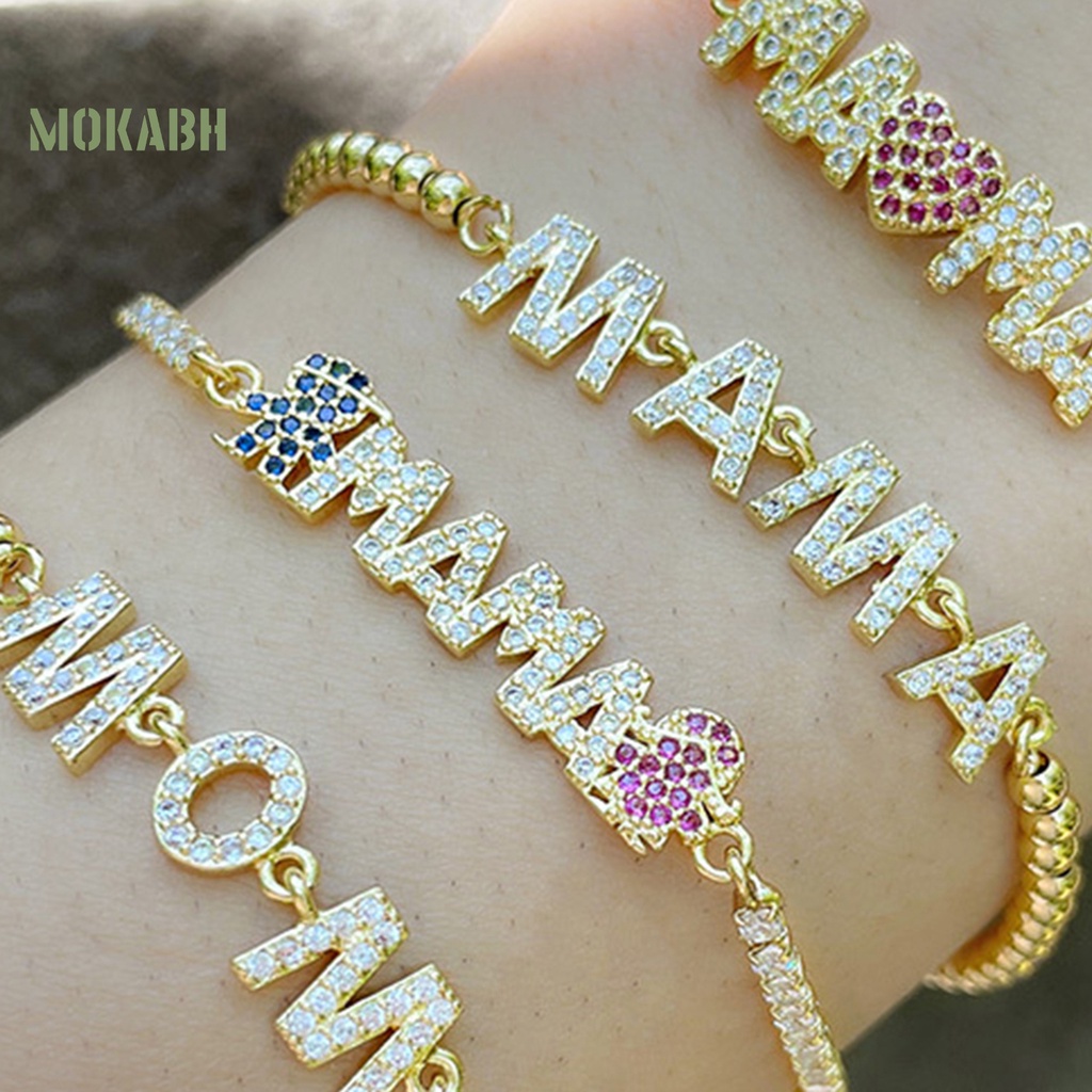 [Mới] Vòng Đeo Tay Mặt Chữ MAMA Đính Đá Zircon Có Thể Điều Chỉnh Trang Trí Cá Nhân Hóa Trang Sức Làm Việc Tốt Mặt Dây Chuyền Quà Sinh Nhật