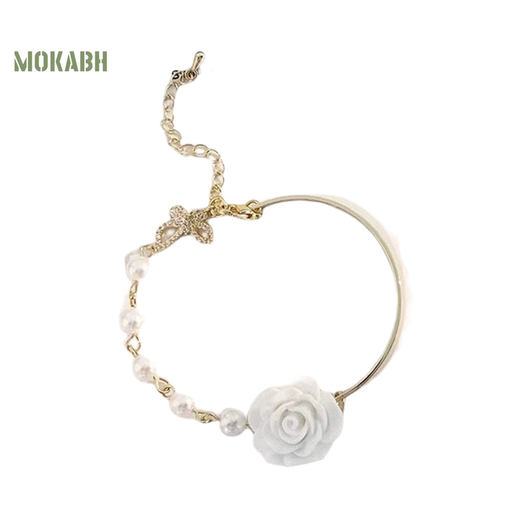 [Mới] Vòng Đeo Tay Đính Hoa Hồng Mạ Điện Không Phai Màu Đính Ngọc Trai Giả Thắt Nơ Có Thể Điều Chỉnh Trang Sức Dự Tiệc Cao Cấp Kiểu Pháp