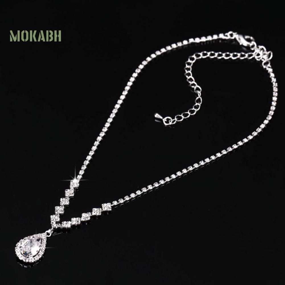 Bộ Vòng cổ + Bông Tai Đính Đá Hình Giọt Nước Sang Trọng Cho Nữ