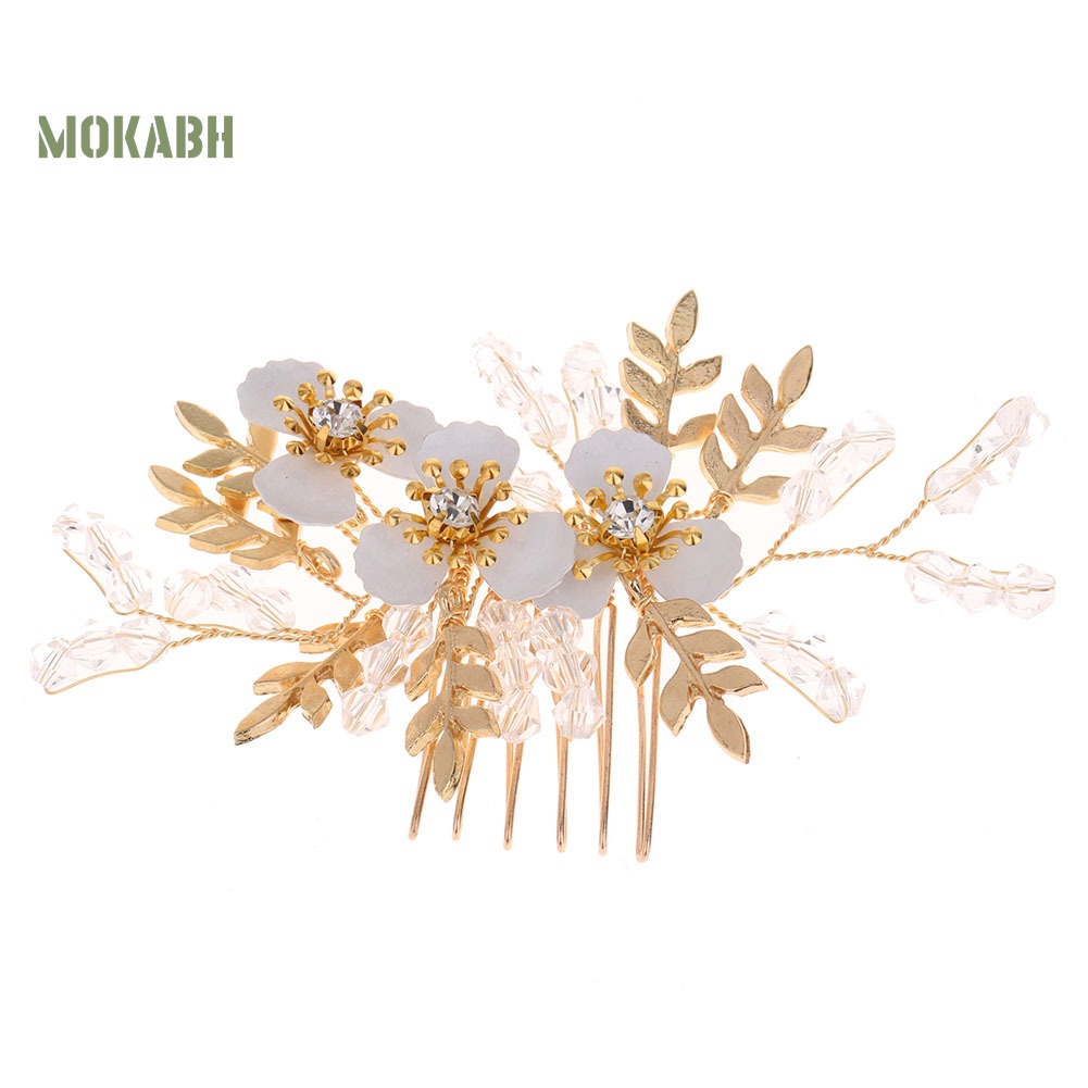 Lược Cài Tóc Hình Hoa Lá Đính Đá Thời Trang Cho Cô Dâu