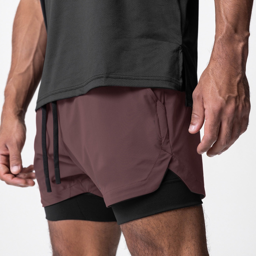 Quần Short Thể Thao Hai Lớp Bằng Nylon Co Giãn Khô Nhanh Màu Trơn Dành Cho Nam