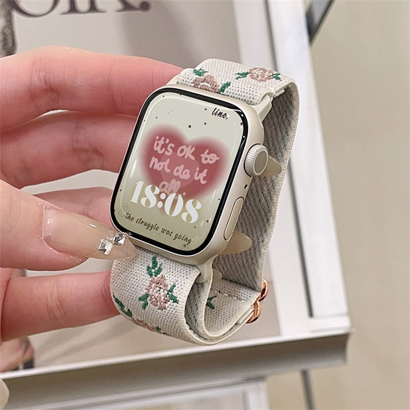 Dây Đeo Nylon Co Giãn Thêu Họa Tiết Cho Đồng Hồ Thông Minh Apple Watch 49mm 45MM 40mm 44mm 38mm 41MM 42mm 7 8 3 6 Se Ultra 45MM