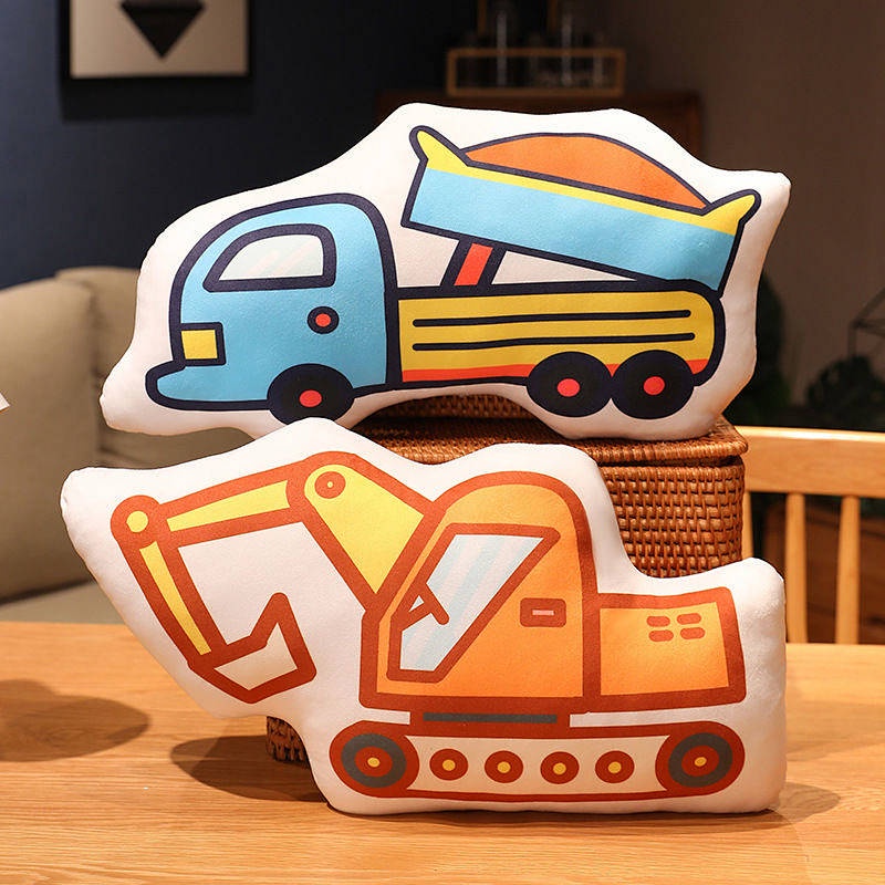 Đồ chơi nhồi bông đệm gối hoạt hình máy xúc/ xe cứu hỏa/ xe cảnh sát làm quà tặng trẻ em