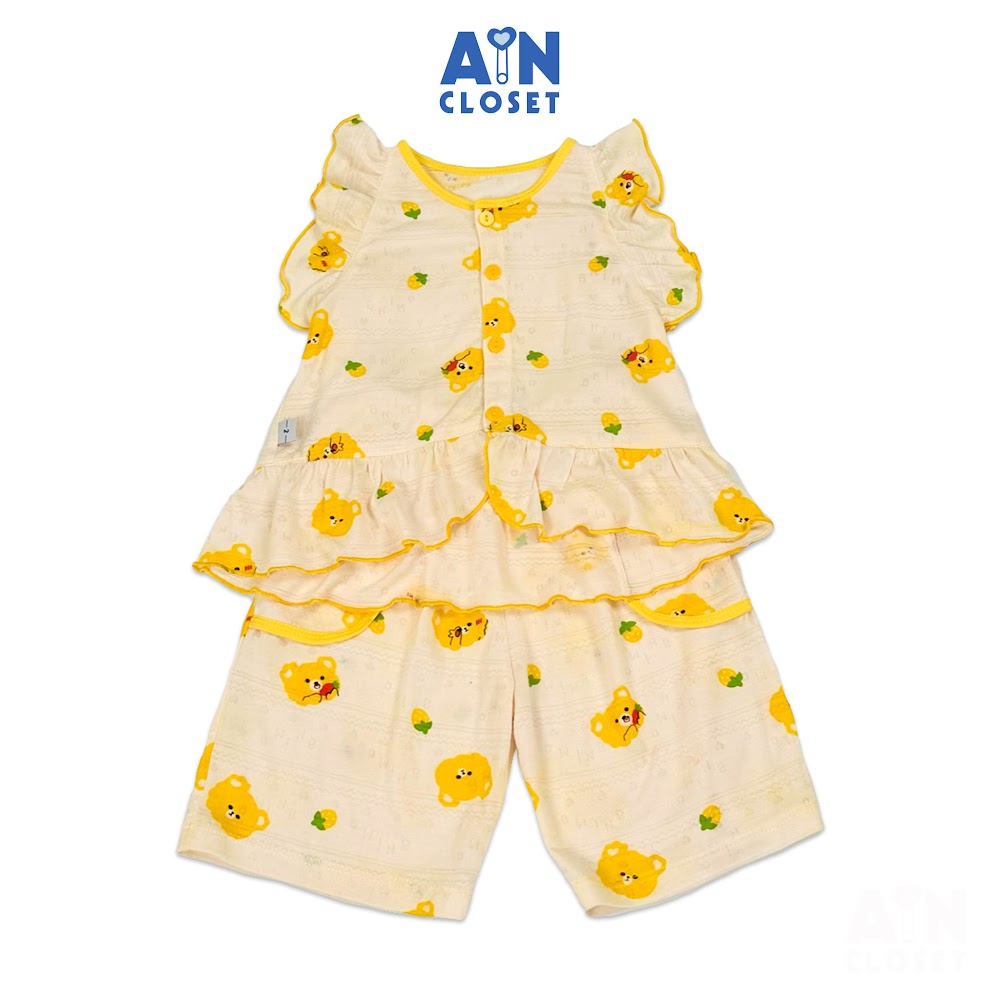 Bộ quần áo Lửng bé gái họa tiết Gấu Dâu Vàng thun cotton - AICDBGQK85IL - AIN Closet