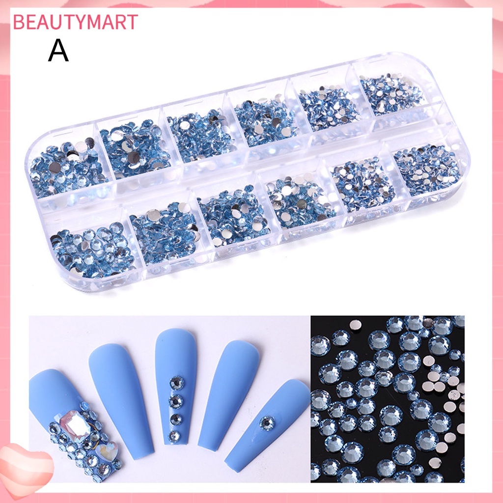 1 Hộp Phụ Kiện Trang Trí Móng Tay Nghệ Thuật Tạo Hiệu Ứng 3D Nhiều Kích Cỡ Lấp Lánh DIY