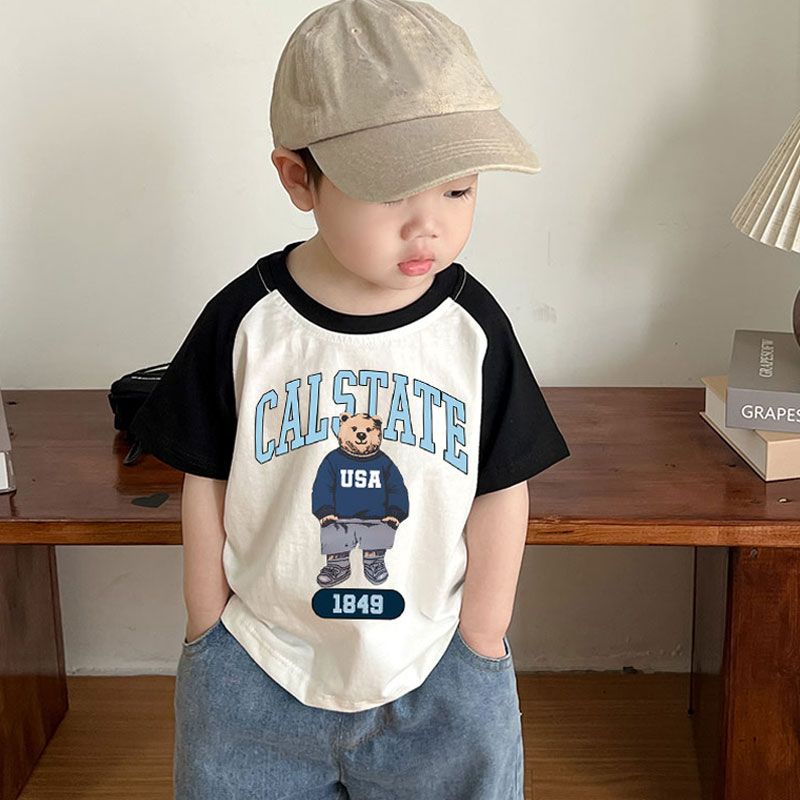 Áo Thun Cotton Mùa Hè 2023 Tay Cộc In Họa Tiết Gấu Hoạt Hình Cho Bé