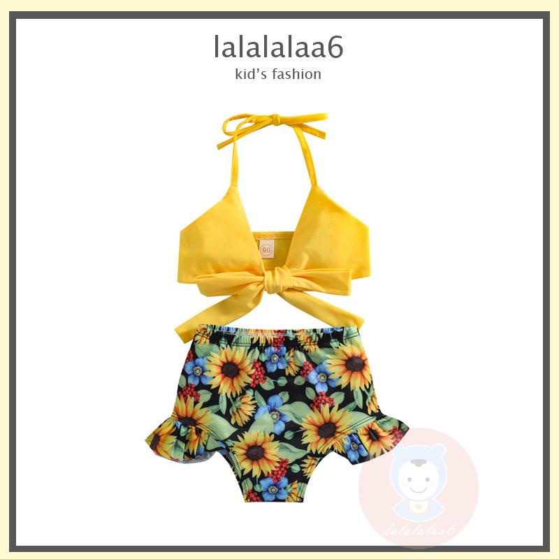 Bộ Đồ Bơi Hai Mảnh Họa Tiết Hoa Phối Bèo Thời Trang Mùa Hè Cho Bé Gái Laa