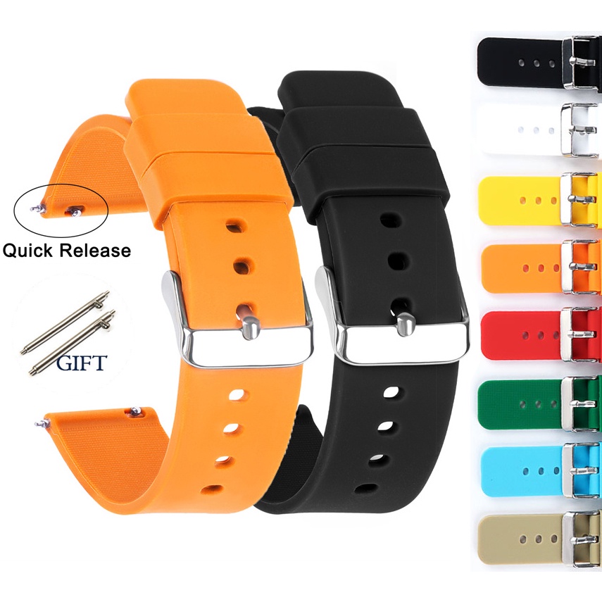Dây Đeo Đồng Hồ Thay Thế Bằng Cao Su Silicon Mềm Tháo Gỡ Nhanh Chống Nước Thông Dụng 20mm 22mm 14mm 16mm 18mm