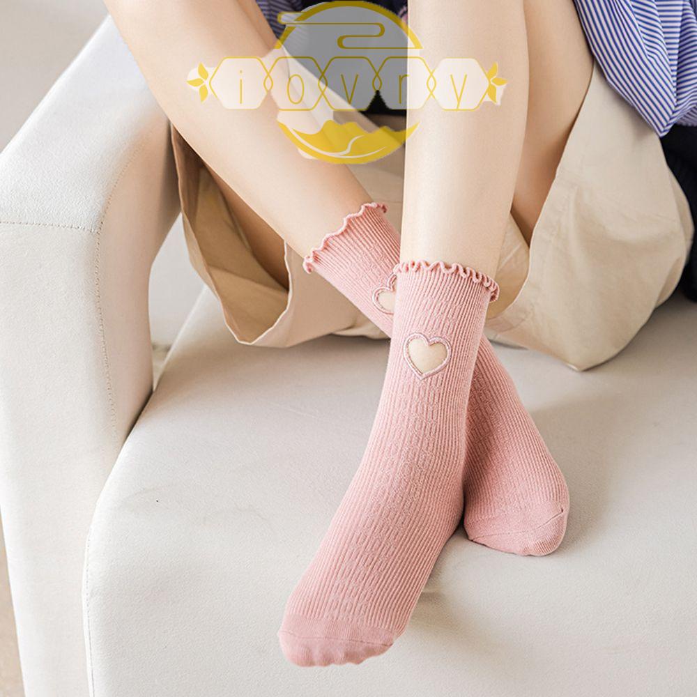 Đôi Tất Cotton Trang Trí Hình Trái Tim Dễ Thương Cho Nữ