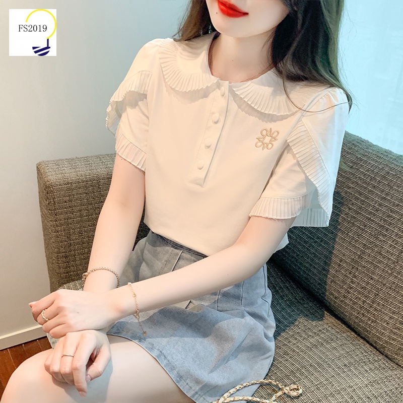 Áo Thun croptop Màu Trơn Tay Ngắn Phồng Dáng Rộng Thời Trang Hàn Quốc 2023