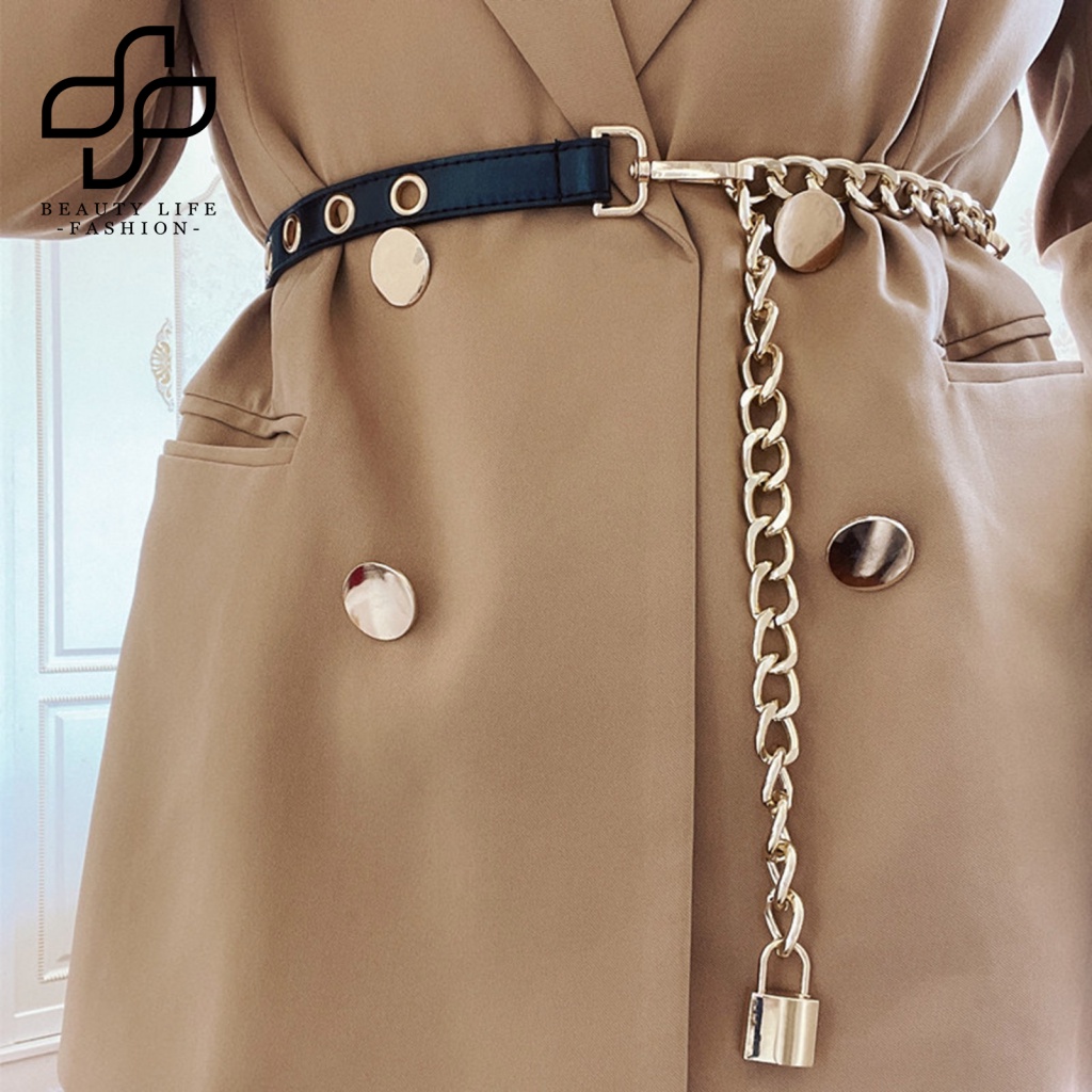 Thắt Lưng Dây Xích Giả Da Tùy Chỉnh Phong Cách Punk Thời Trang Cho Nữ