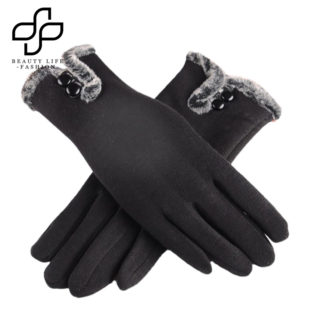 1 Đôi Găng Tay Lông Nhung Dày Hai Nút Giữ Ấm Cho Nữ