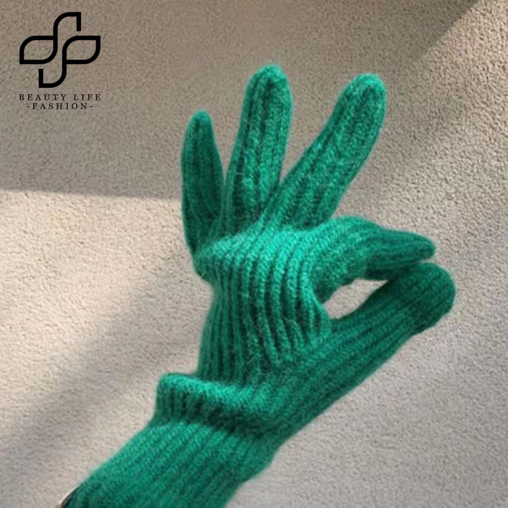 1 Đôi Găng Tay Dệt Kim 2 Ngón Co Giãn Mềm Mại Màu Trơn Giữ Ấm Mùa Đông Cho Nữ