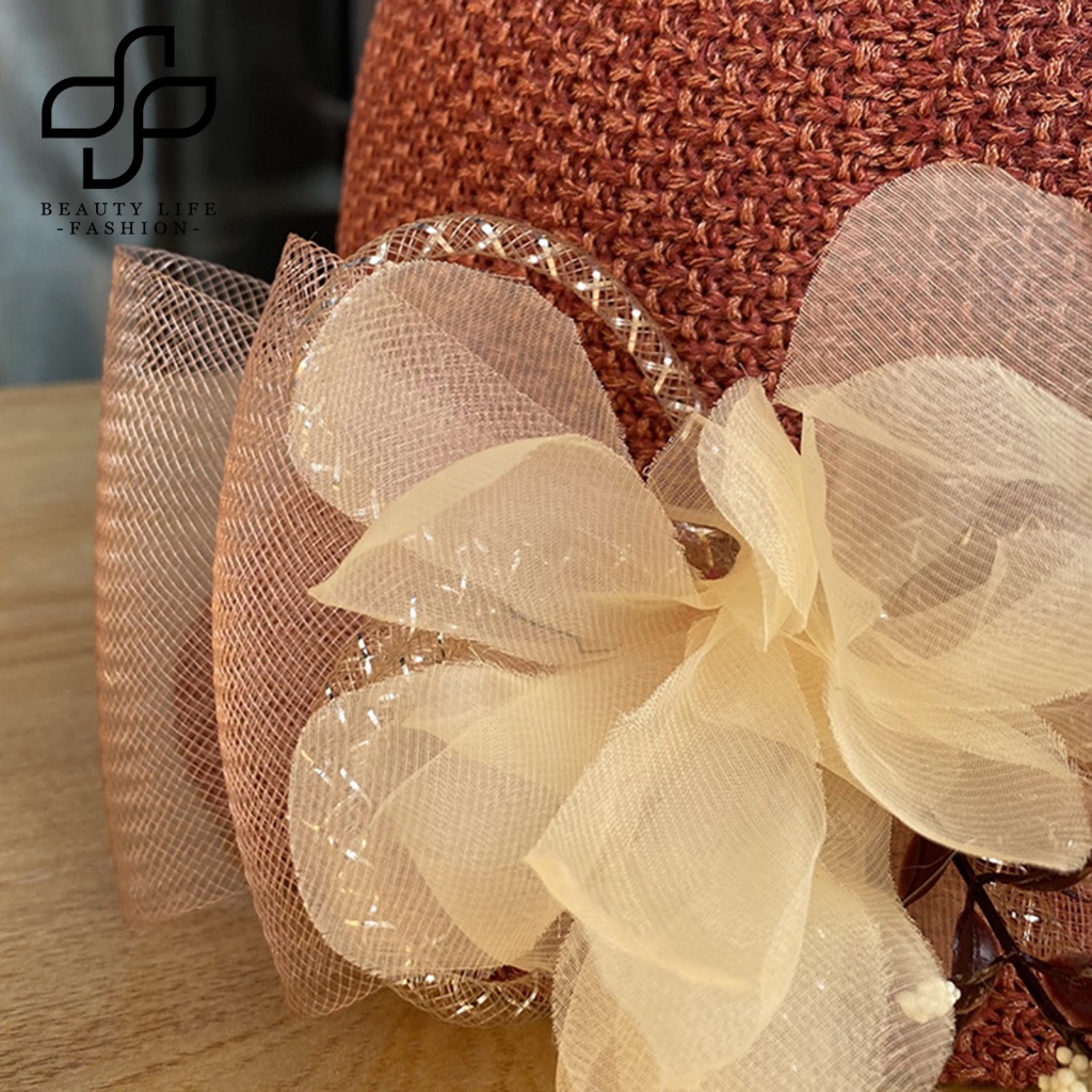 Nón Vành Tròn Phối Lưới Họa Tiết Hoa Thời Trang Mùa Hè Cho Nữ