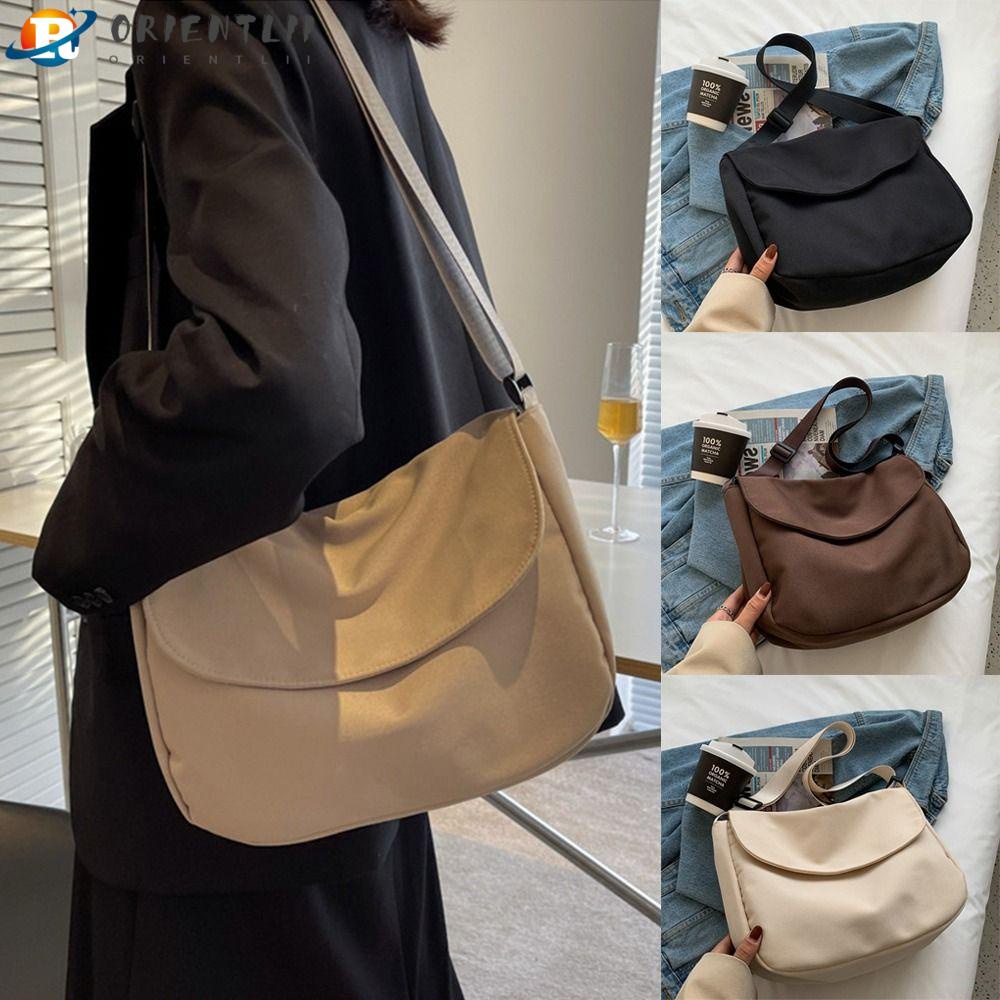 Túi Đeo Vai Bằng Vải Cotton Màu Trơn Sức Chứa Lớn Hiệu Orentlii