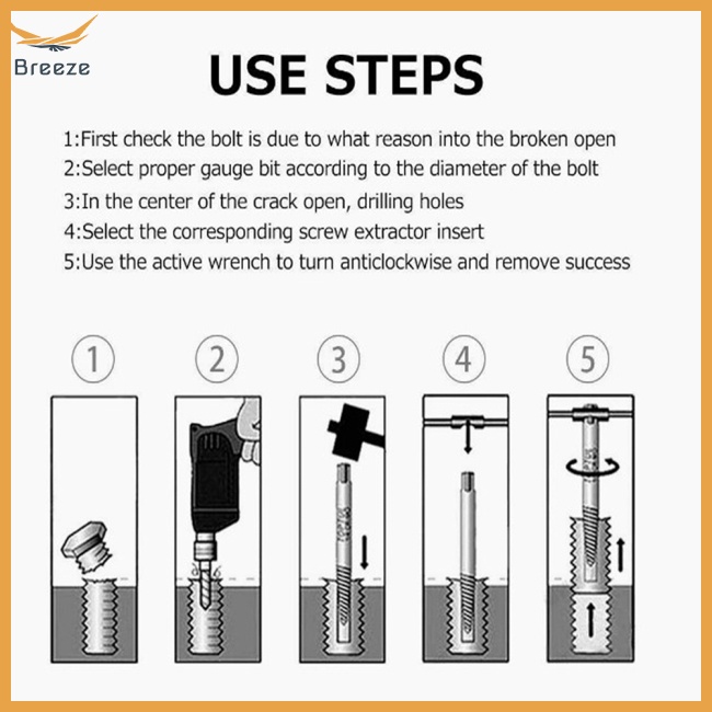 Set 8 Mũi Khoan Tháo Gỡ Ốc Vít Hư Hỏng Bằng Thép Carbon Độ Cứng Cao