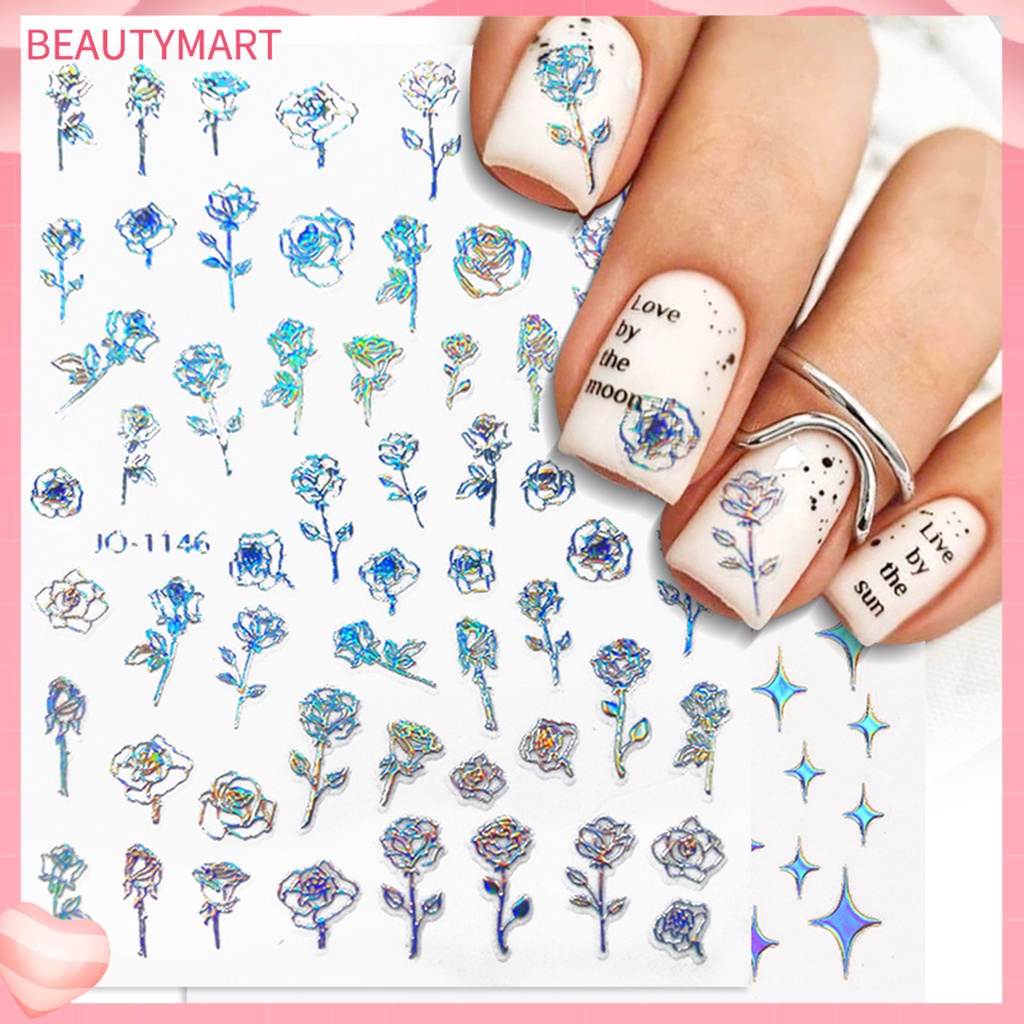 Miếng Dán Móng Tay Tự Dính Chống Nước Họa Tiết Hoa Bướm Trái Tim Xinh Xắn