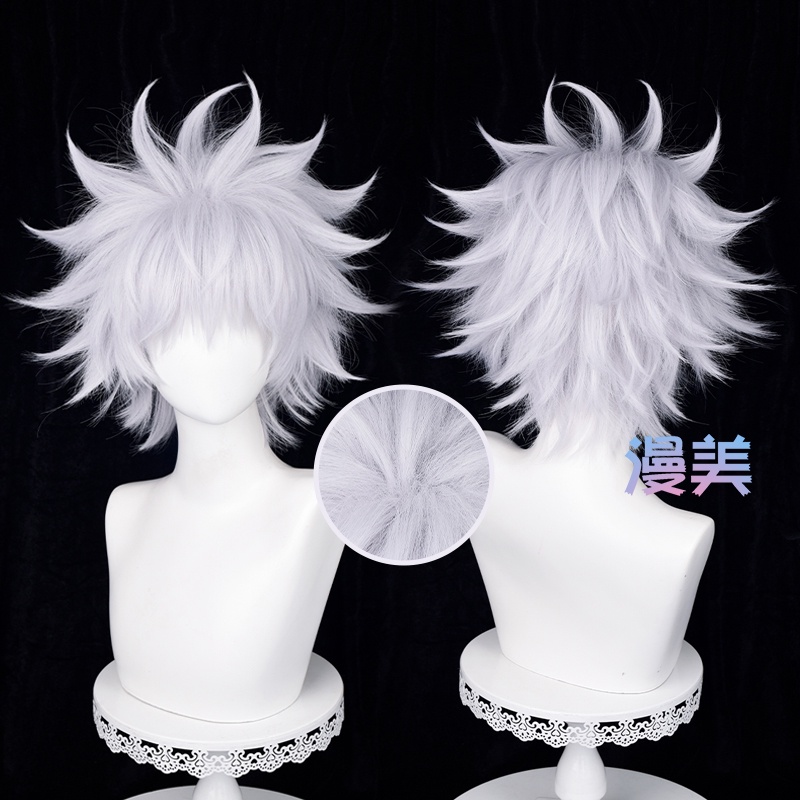 Manmei Anime Hunter x Hunter Killua Zoldyck Cosplay Wig 30cm Silver White Short Wigs Heat Resistant Synthetic Hair