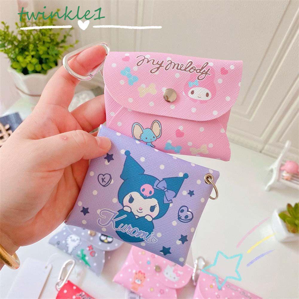 Ví Da PU Lấp Lánh In Họa Tiết Chó / Mèo Kuromi Kitty Dễ Thương Có Khóa Kéo Cho Nữ