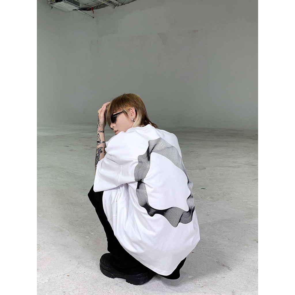 Ông Mr. Mr. Áo Thun Đen Tay Ngắn Dáng Rộng In Họa Tiết Hình Học Đường Phố Mùa Hè