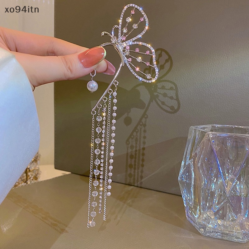 Bông Tai Kiểu Kẹp Hình Bướm Có Đính Ngọc Trai &amp; Pha Lê